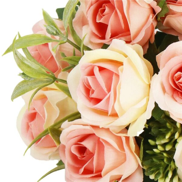 Buchet de flori artificiale din poliester, 10 fire trandafiri, 29cm, roz - Image 8