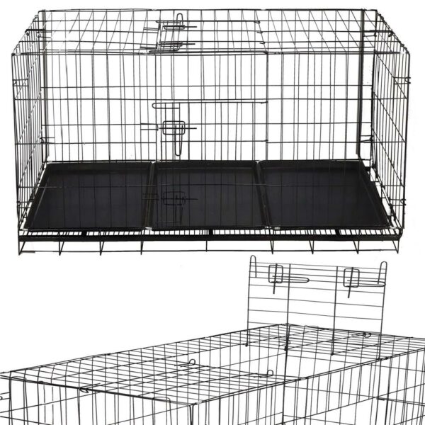 Cusca pentru animale, 2 usi, Pliabila din metal, XXL, Negru, 130x70x61 cm - Image 7