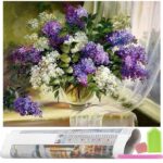 Set de broderie cu diamante 5D, 30x40cm, model Flori de liliac