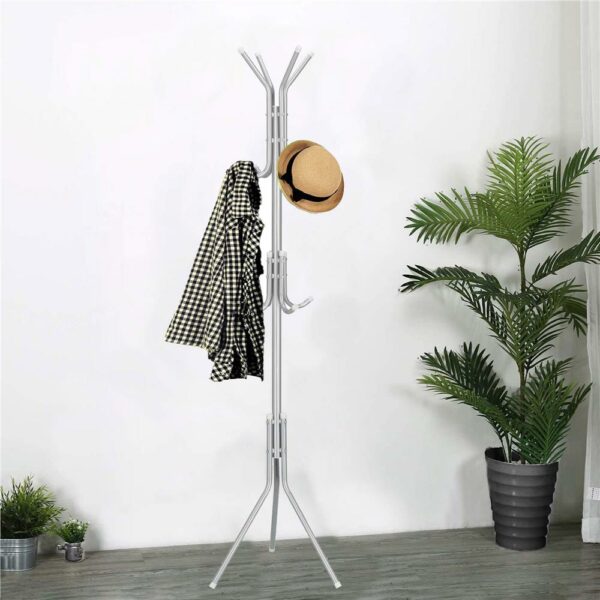 Ruhaakasztó, fa típusú, 12 akasztóval, 173 cm, szürke - Image 9