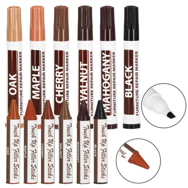 Set 12 markere si creioane de ceara pentru reparatii mobila, multicolor - Image 9