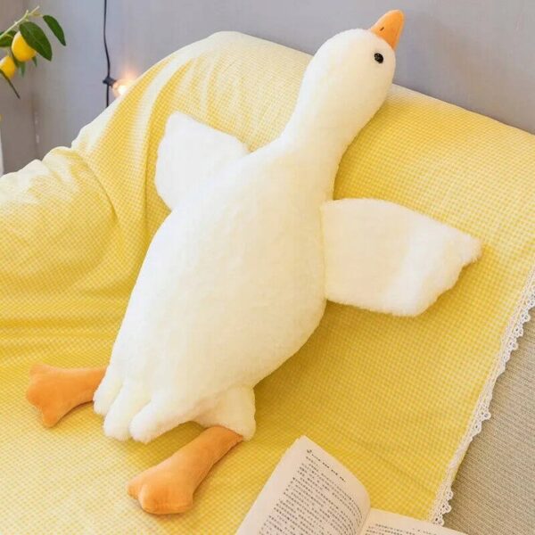 Goose plüss játék, párna típusú, mosható, hipoallergén töltelék, gyerekeknek és felnőtteknek, 130 cm, fehér-narancssárga - Image 8