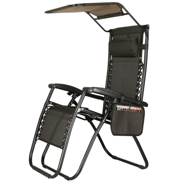 Sezlong pliabil cu parasolar si suport pahare, 77x110x175cm, maro - Image 9