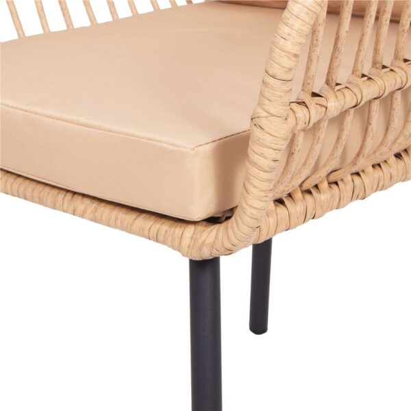 Terasz bútor garnitúra, rattan, asztal biztonsági üveglappal, 2 fotel párnákkal, barna - Image 8