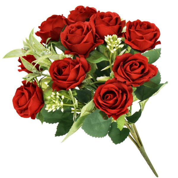 Buchet de flori artificiale din poliester, 10 fire trandafiri, 30cm, rosu - Image 9