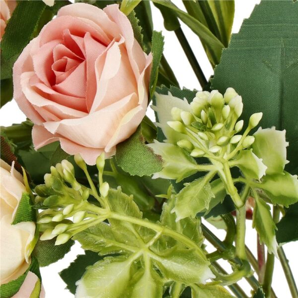 Buchet de flori artificiale din poliester, 10 fire trandafiri, 29cm, roz - Image 9