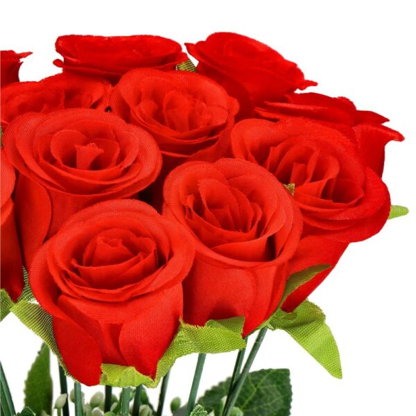 Buchet de flori artificiale din poliester, 12 fire trandafiri, 38cm, rosu - Image 10
