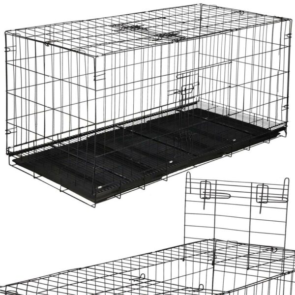 Cusca pentru animale, 2 usi, Pliabila din metal, XXL, Negru, 130x70x61 cm - Image 8