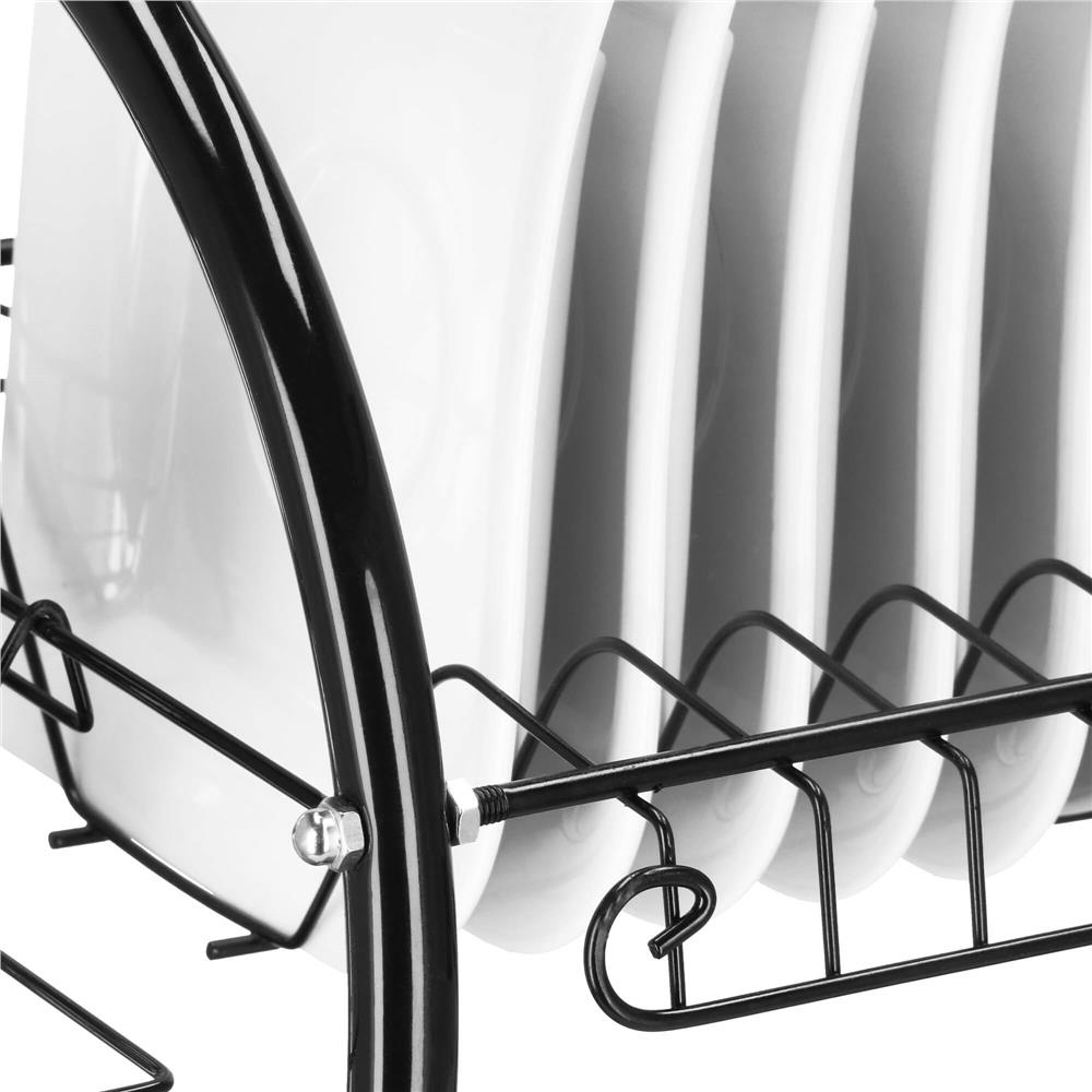 Uscator de vase cu suport pahare si tacamuri, din otel, pe 2 nivele, cu tava de scurgere, 52x25x37cm, negru - Image 9