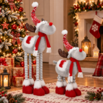 Karácsonyi figura, Rénszarvas, teleszkópos lábak, LED világítás, állítható magasság 64-85cm