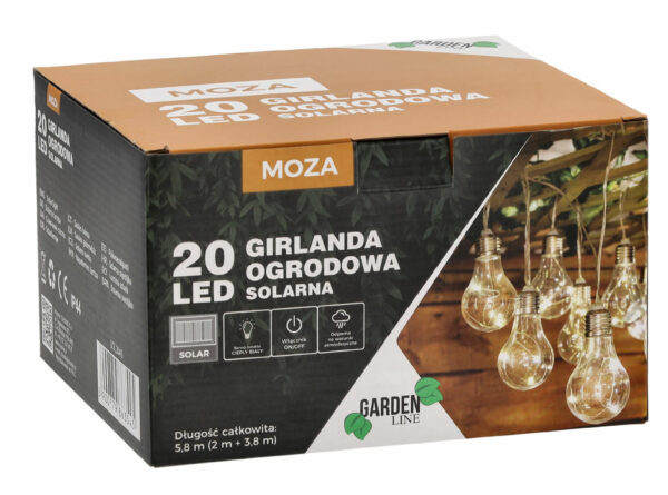 Fényfüzér, LED, Moza modell, 20 izzó, 580 cm, napelemes töltés, meleg fehér fény - Image 3