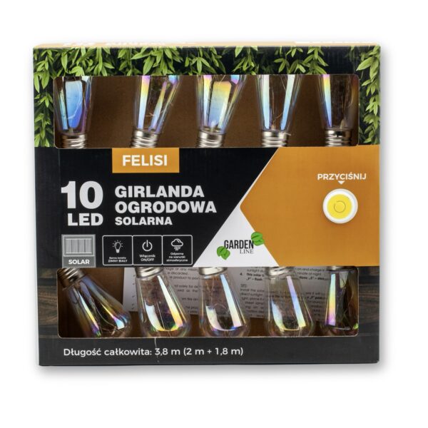 Fényfüzér, LED, Felisi modell, 10 izzós, 380cm, napelemes töltés, többszínű fehér fény - Image 6