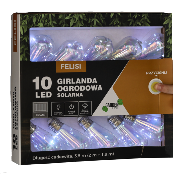 Fényfüzér, LED, Felisi modell, 10 izzós, 380cm, napelemes töltés, többszínű fehér fény - Image 4