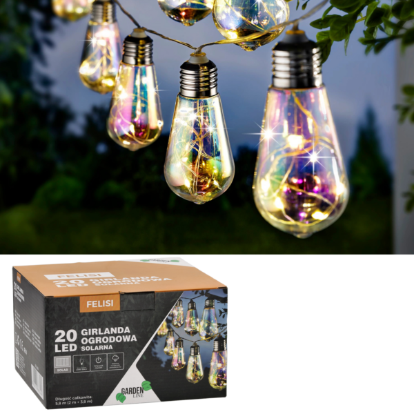 Ghirlanda luminoasa, LED, model Felisi, 20 becuri, 580cm, incarcare solara, lumina alb multicolor - Image 4
