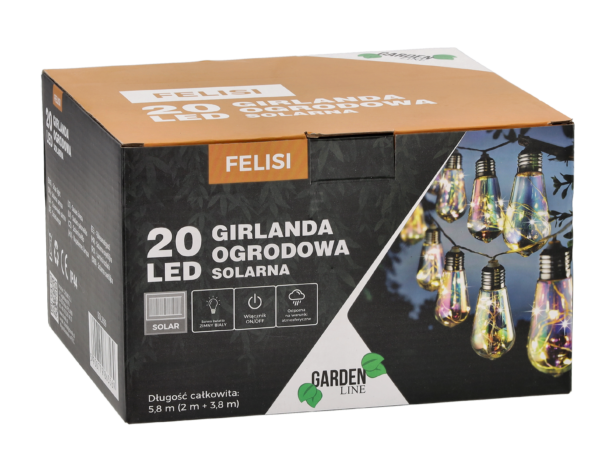 Ghirlanda luminoasa, LED, model Felisi, 20 becuri, 580cm, incarcare solara, lumina alb multicolor - Image 2