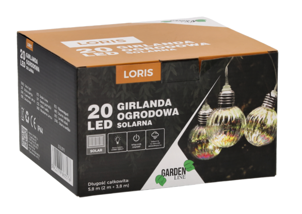 Fényfüzér, LED, Loris modell, 20 izzó, 580 cm, napelemes töltés, többszínű fehér fény - Image 2