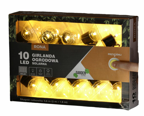 Fényfüzér, LED, Rona modell, 10 izzós, 380cm, napelemes töltés, meleg fehér fény - Image 5