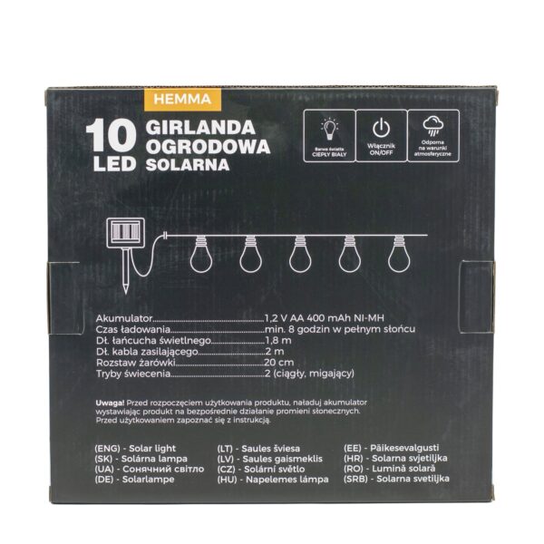 Fényfüzér, LED, Hemma modell, 10 izzó, 380 cm, napelemes töltés, meleg fehér fény - Image 7
