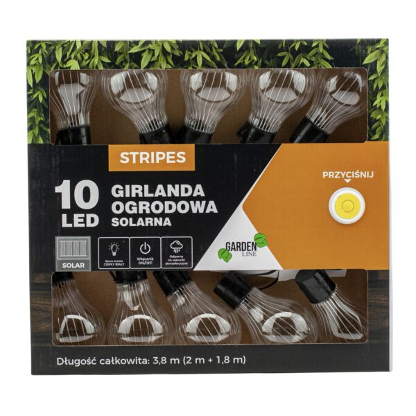 Fényfüzér, LED, Stripes modell, 10 izzó, 380cm, napelemes töltés, meleg fehér fény - Image 4