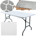 Masa dreptunghiulara pliabila multifunctionala, cu protectie fata de masa, 180x74x74cm, alba