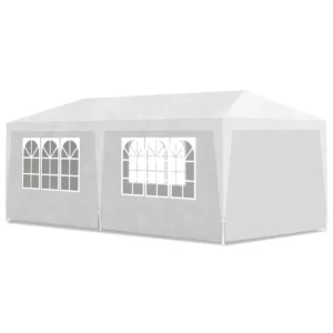Cort pavilion 6x3m pentru gradina sau evenimente, cu 6 pereti laterali, alb
