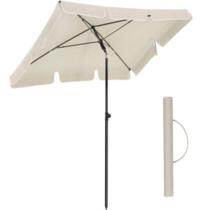 SONGMICS Umbrela terasa gradina sau plaja, cu inclinare, husa, 180x125cm, bej