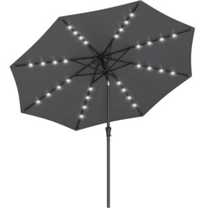 SONGMICS Umbrela de gradina, iluminare LED solara, cu manivela pentru deschidere, sistem inclinare, 300cm, gri