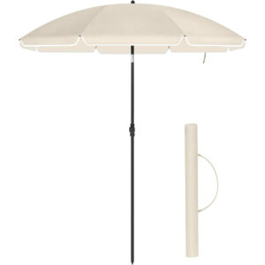 SONGMICS Umbrela terasa gradina sau plaja, cu inclinare, husa, diametru 160cm, bej
