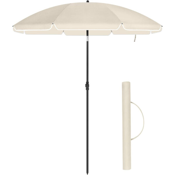 SONGMICS Umbrela terasa gradina sau plaja, cu inclinare, husa, diametru 160cm, bej