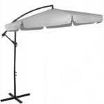 Kerti esernyő oldalkarral, huzattal, 300cm, világosszürke