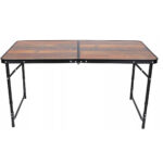 Masa camping pliabila cu cadru din aluminiu, blat MDF, 120x60cm, inaltime reglabila, maro