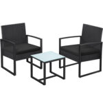 SONGMICS Set de mobilier pentru terasa sau balcon, din poliratan PE, masa si 2 scaune, negru