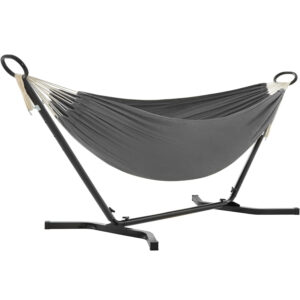 SONGMICS Hamac cu cadru metalic, reglabil la 5 inaltimi, maxim 240 kg, 300x90x95cm, gri