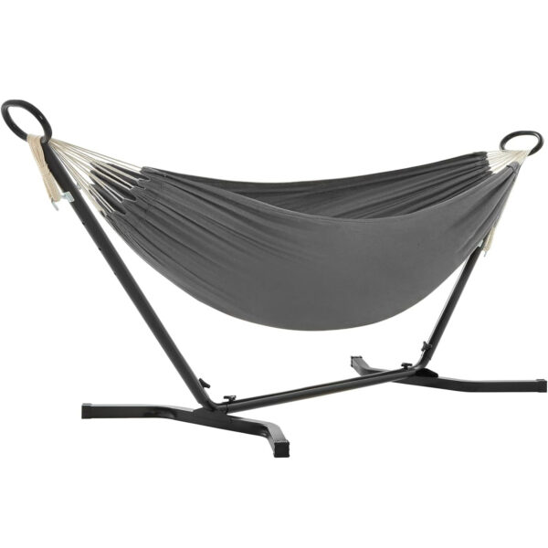 SONGMICS Hamac cu cadru metalic, reglabil la 5 inaltimi, maxim 240 kg, 300x90x95cm, gri