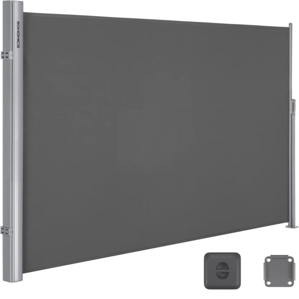 SONGMICS Belátásgátló paraván kertbe, kihúzható, rögzítő rendszerrel együtt, 160x400 cm, szürke - Image 6