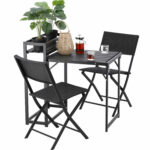 Set mobilier pentru balcon, pliabil, masa si 2 scaune, negru