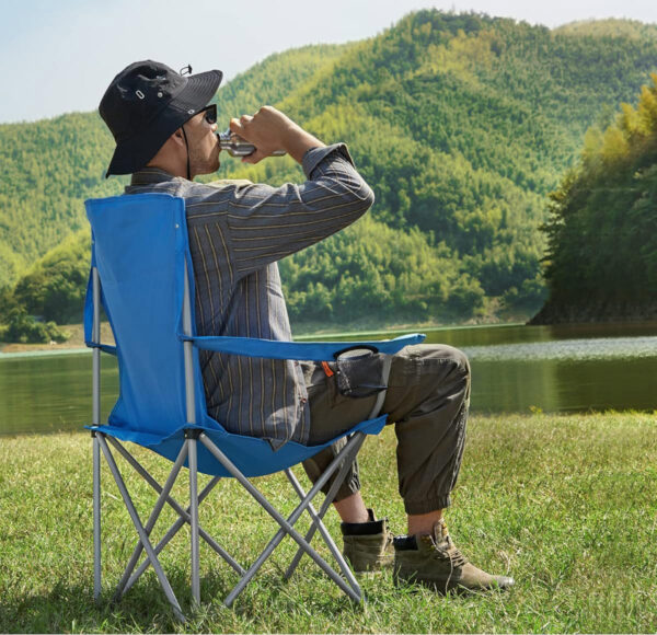 SONGMICS Set 2 scaune pliabile de camping sau pescuit, suport pahar, maxim 150kg, albastru - Image 5