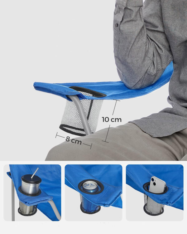 SONGMICS Set 2 scaune pliabile de camping sau pescuit, suport pahar, maxim 150kg, albastru - Image 7