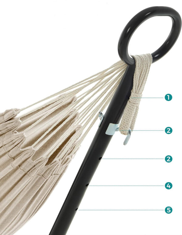 SONGMICS Hamac cu cadru metalic, reglabil la 5 inaltimi, maxim 240 kg, 300x90x95cm, bej - Image 7
