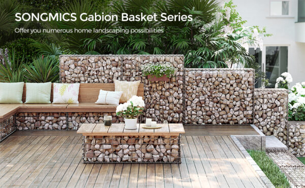 SONGMICS Cos de gabioane pentru pietre, otel galvanizat, 100x50x30cm, argintiu - Image 2
