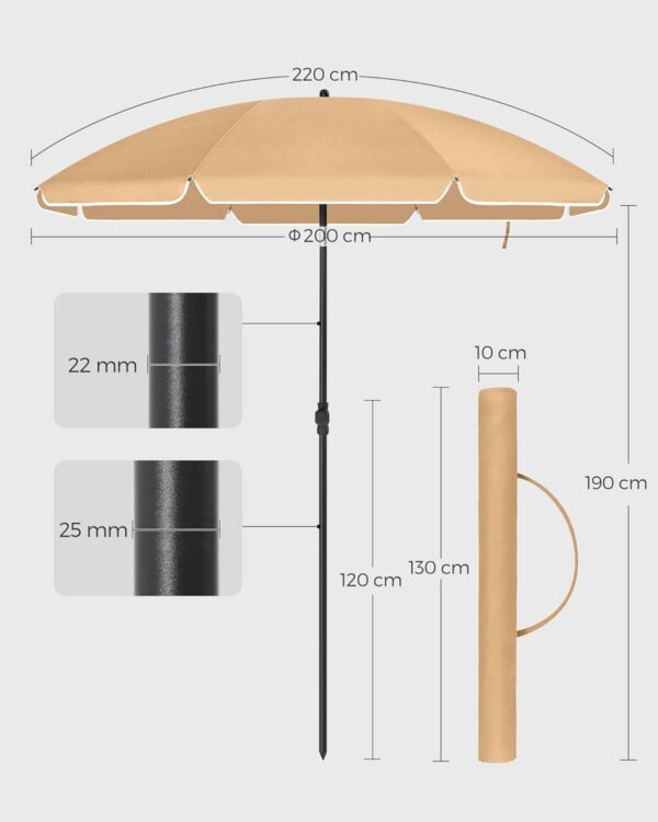 SONGMICS Umbrela terasa gradina sau plaja, cu inclinare, husa, diametru 200cm, taupe - Image 8