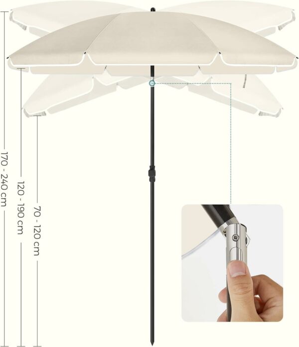 SONGMICS Umbrela terasa gradina sau plaja, cu inclinare, husa, diametru 200cm, bej - Image 8