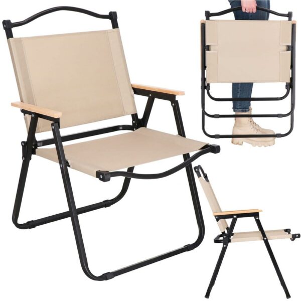 Összecsukható fémszék kertbe, kempingbe vagy strandra, 78x53x60cm, bézs - Image 2