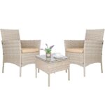 Set mobilier terasa, din tehnorattan, masa cu blat sticla securizata, 2 fotolii cu perne, bej
