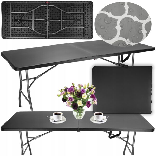 Masa dreptunghiulara pliabila multifunctionala, cu protectie fata de masa, 180x74x74cm, neagra - Image 2