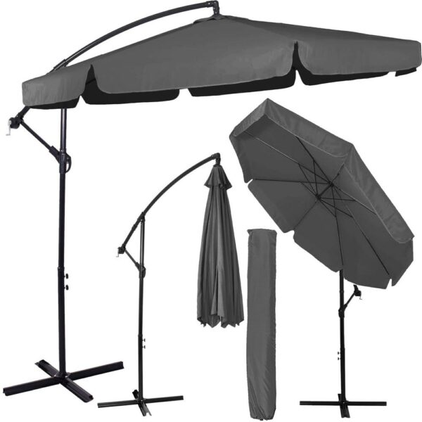 Kerti esernyő oldalkarral, huzattal, 300cm, szürke - Image 2