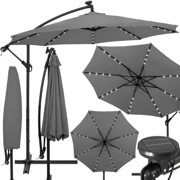 Kerti esernyő oldalkarral, LED világítással, fedéllel, 300cm, szürke - Image 2
