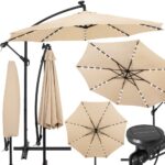 Kerti esernyő oldalkarral, LED világítással, huzattal, 300cm, krém