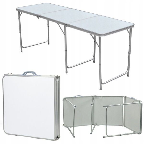 Masa pliabila metalica pentru gradina sau picnic, blat MDF, inaltime reglabila, 180x60cm - Image 2