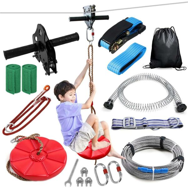 Set tiroliana pentru copii, cablu otel lungime 30m, capacitate 120kg